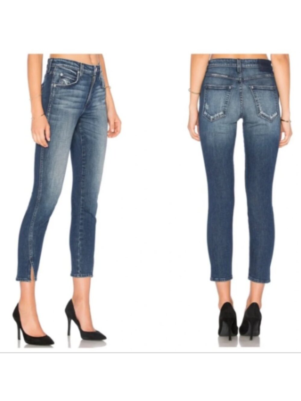 REVOLVE Jeans AMO High Rise Twist Crop Blue Denim in Sweetheart Wash SZ 27 NEW!